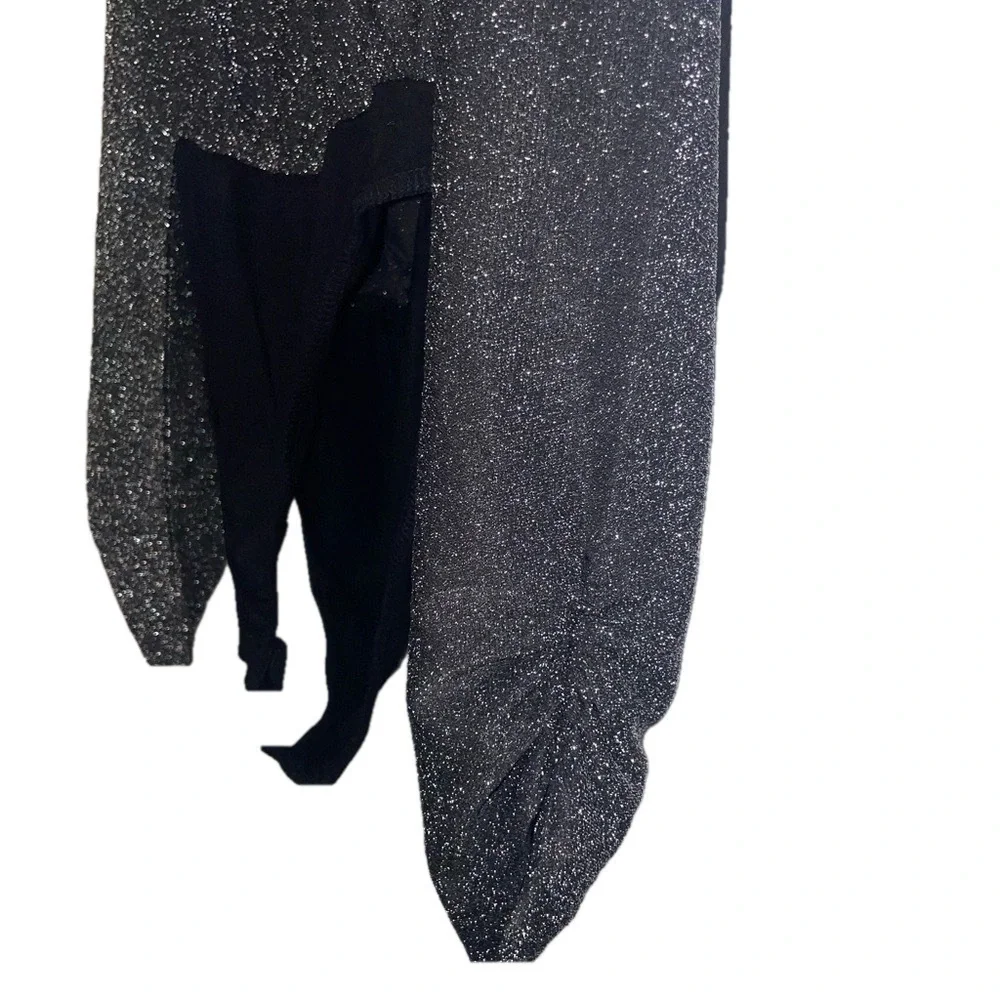 Kori Black Glitter Long Sleeve Bodysuit Shimmer Knit Small Party Cowl Neck